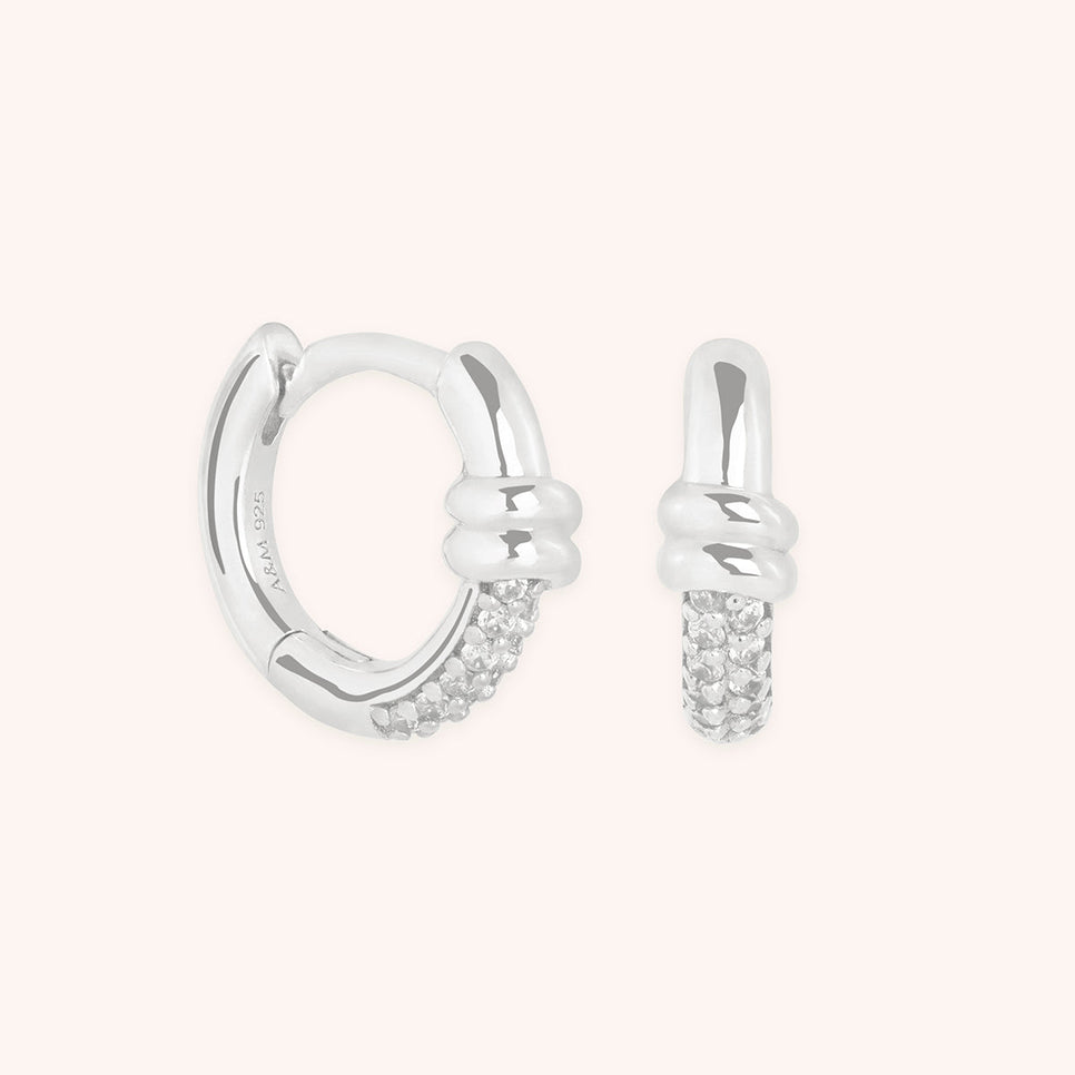 Pavé Knot Huggies in Silver
