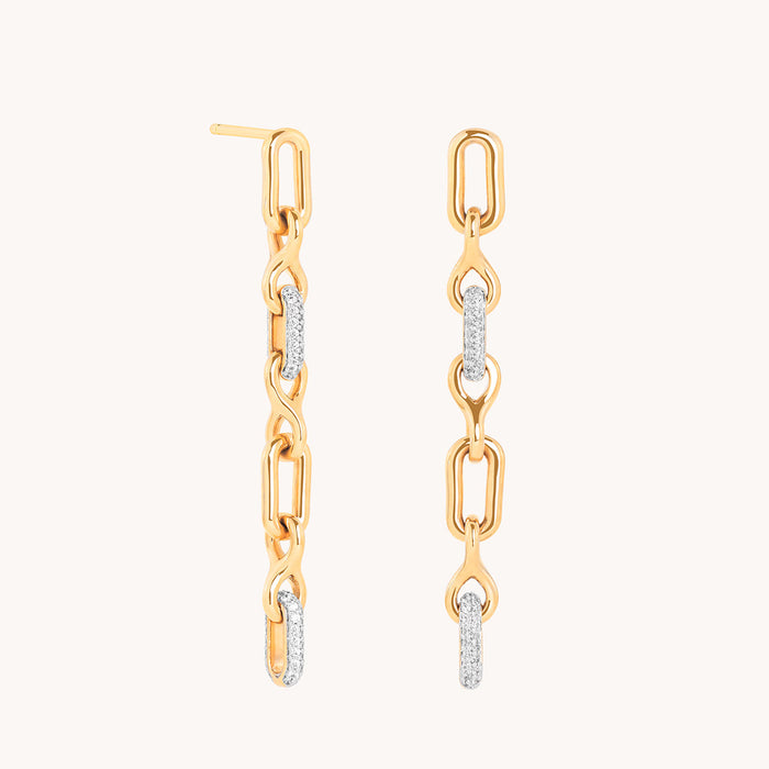 Pavé Chain Link Drop Studs in Gold