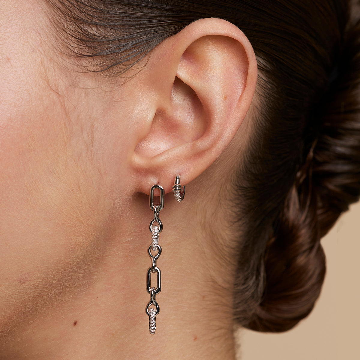 Pavé Chain Link Drop Studs in Silver
