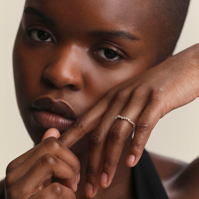 Diamond & Pearl Scalloped Ring in Solid Gold-Astrid & Miyu