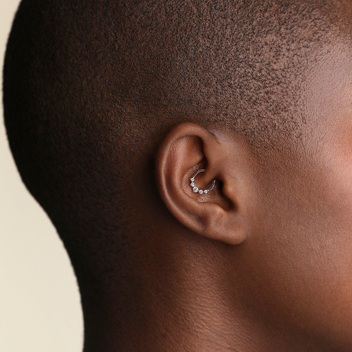 Diamond Daith Hoop in Solid White Gold