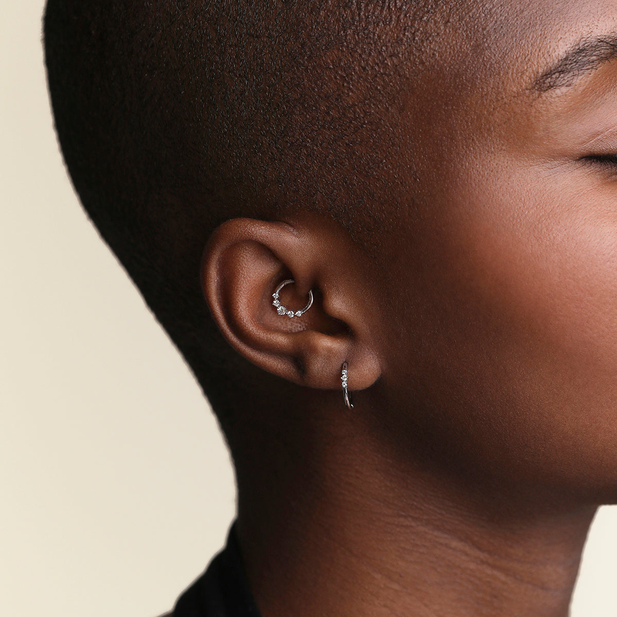 Diamond Daith Hoop in Solid White Gold