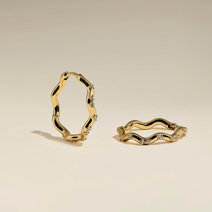 Scalloped Crystal Medium Hoops in Gold-Astrid &amp; Miyu