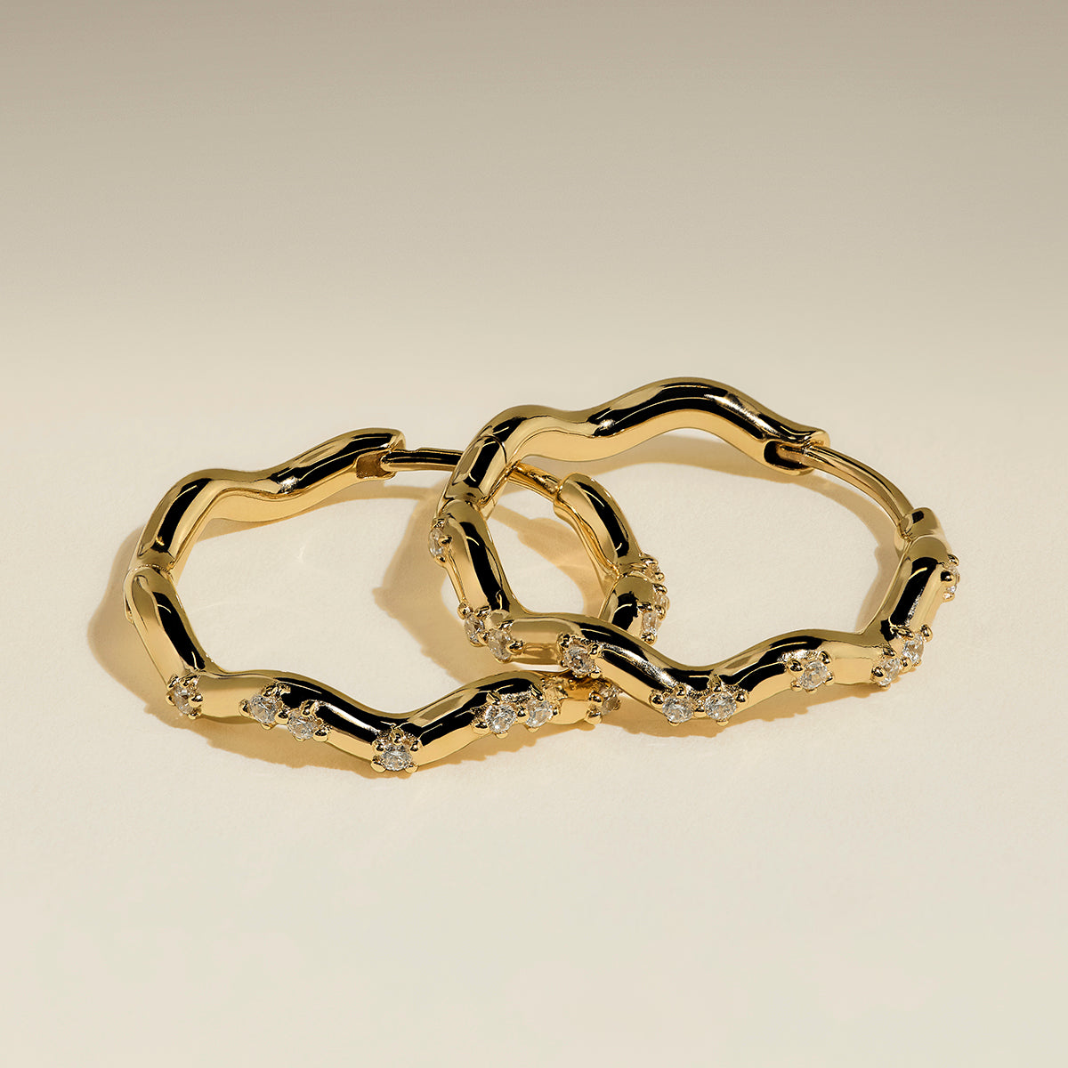 Scalloped Crystal Medium Hoops in Gold-Astrid &amp; Miyu