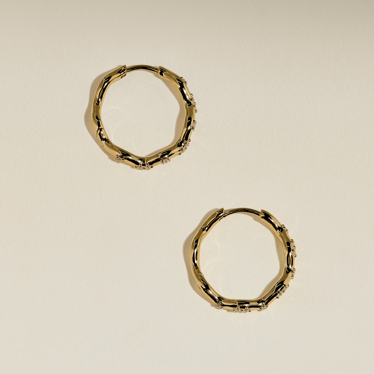 Scalloped Crystal Medium Hoops in Gold-Astrid &amp; Miyu