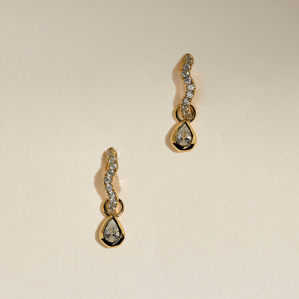 Scalloped Crystal Charm Huggies in Gold-Astrid &amp; Miyu