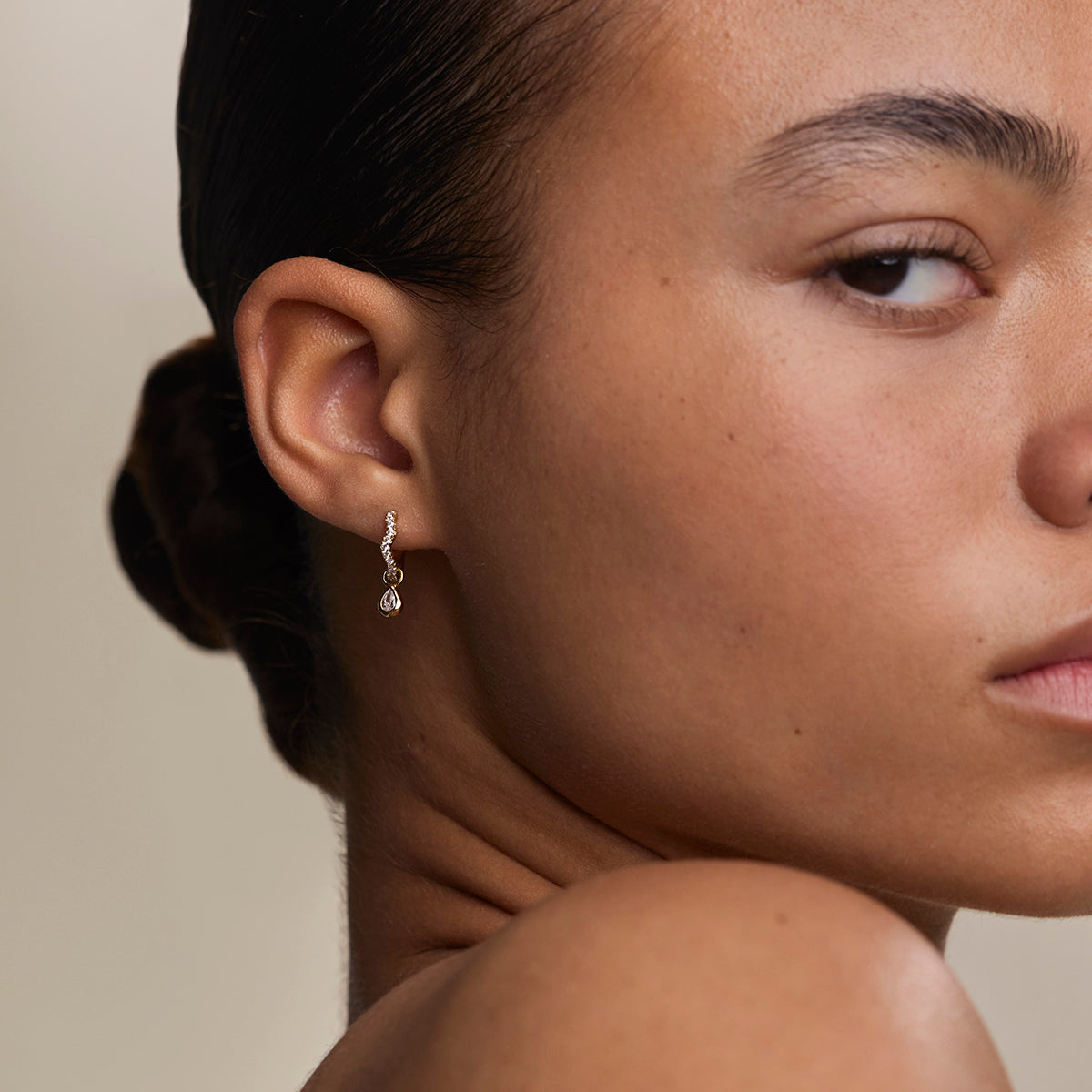 Scalloped Crystal Charm Huggies in Gold-Astrid &amp; Miyu