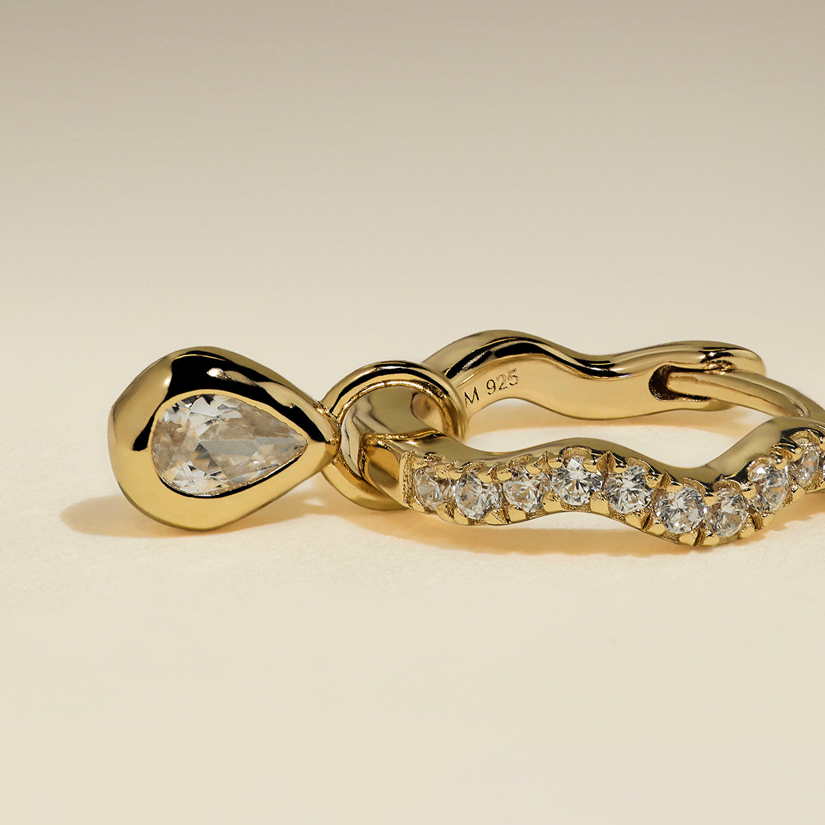 Scalloped Crystal Charm Huggies in Gold-Astrid &amp; Miyu