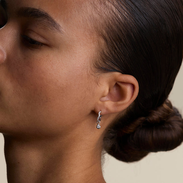 Scalloped Crystal Charm Huggies in Silver-Astrid & Miyu