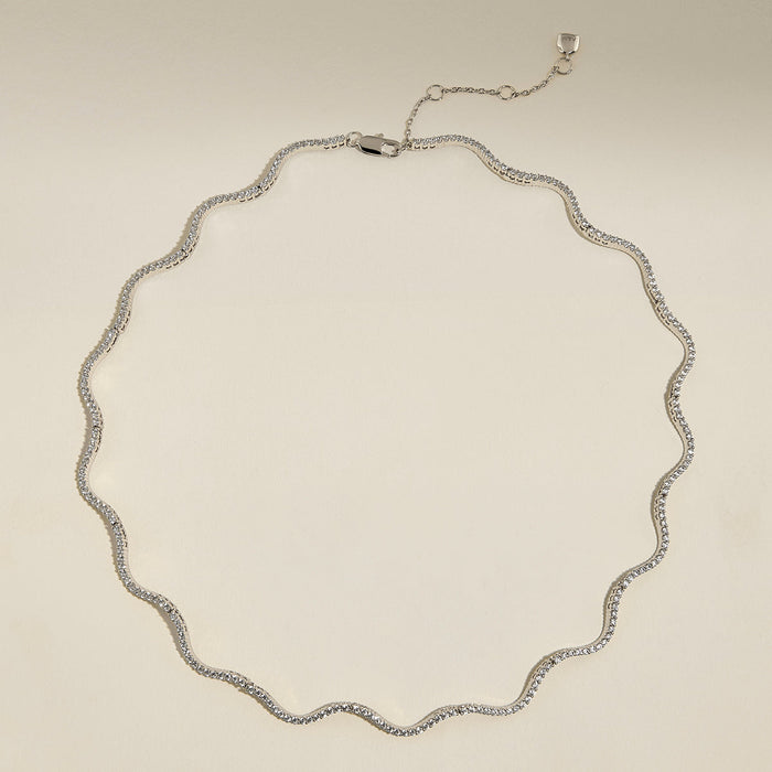 Scalloped Tennis Chain Necklace in Silver-Astrid &amp; Miyu