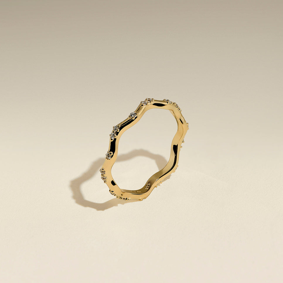 Scalloped Crystal Band Ring in Gold-Astrid &amp; Miyu