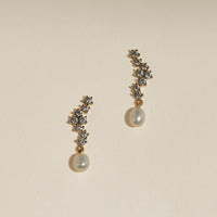Scalloped Crystal Charm Studs in Gold