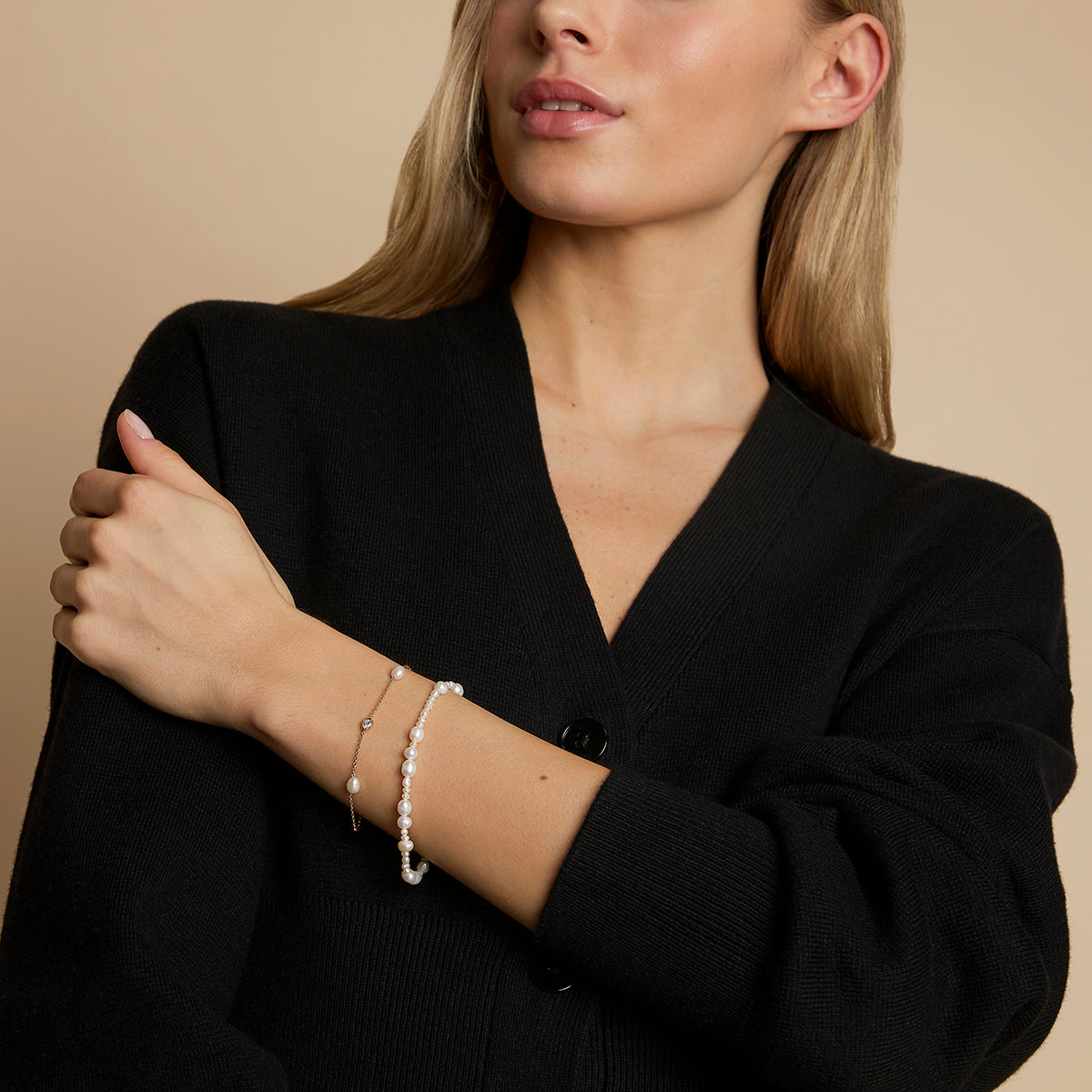 Pearl Bracelet Stacking Set in Gold