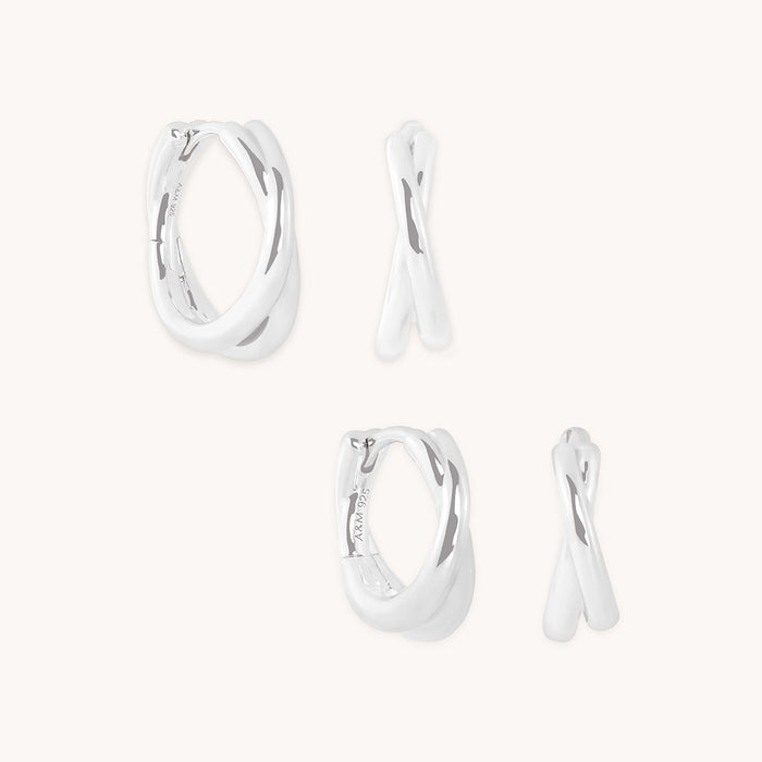Crossover Illusion Hoops Stacking Set in Silver