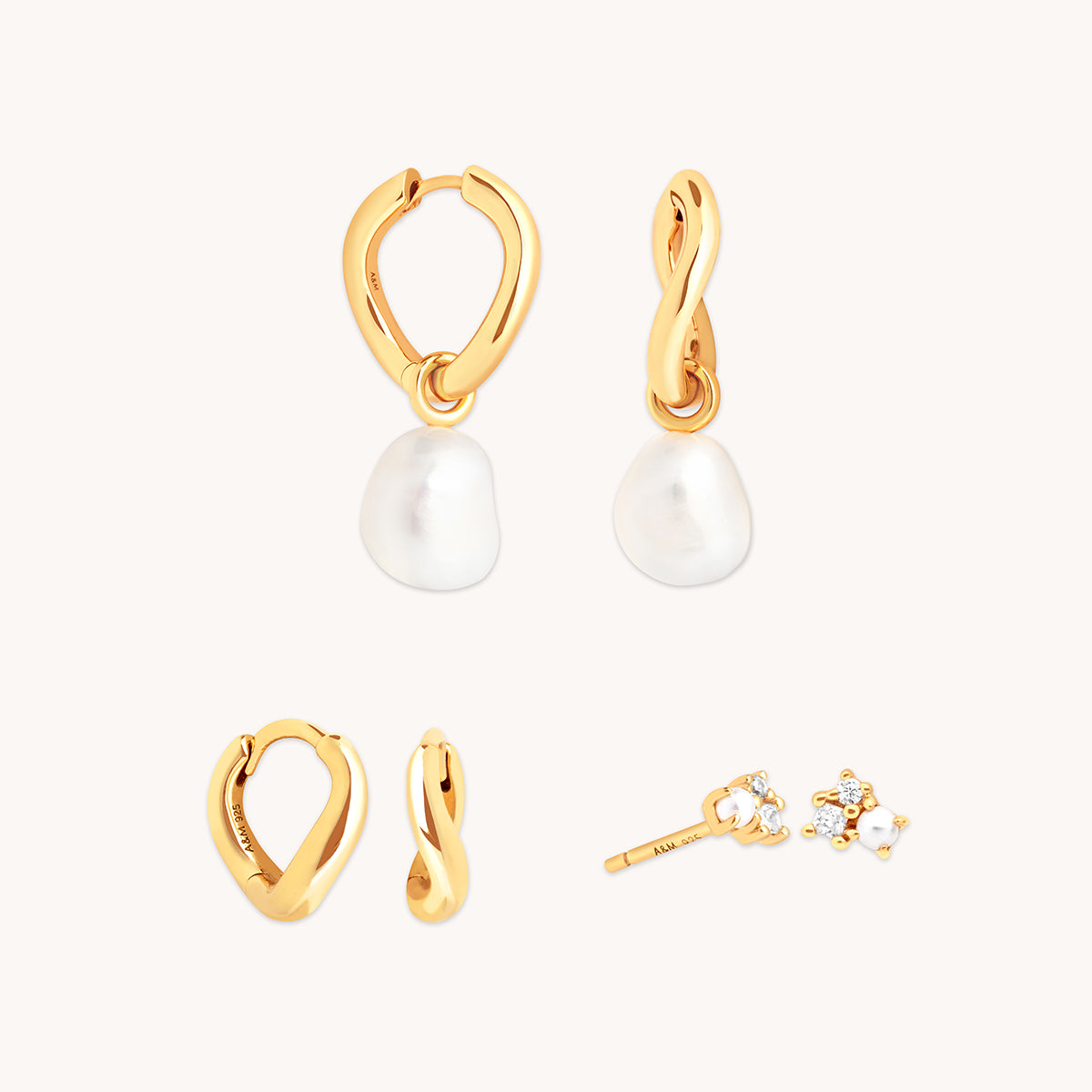 Serenity Pearl Hoops Stacking Set in Gold