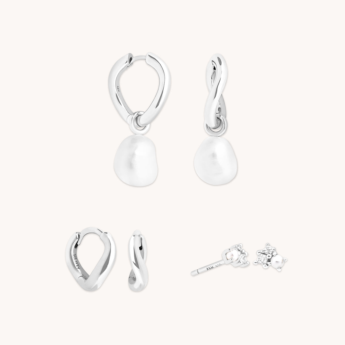 Serenity Pearl Hoops Stacking Set in Silver
