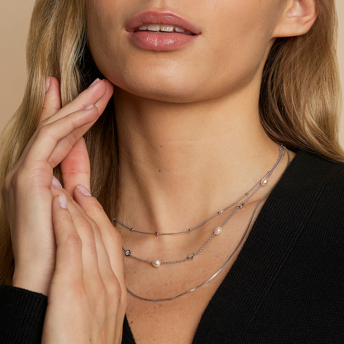 Essential Pearl Necklace Stacking Set in Silver