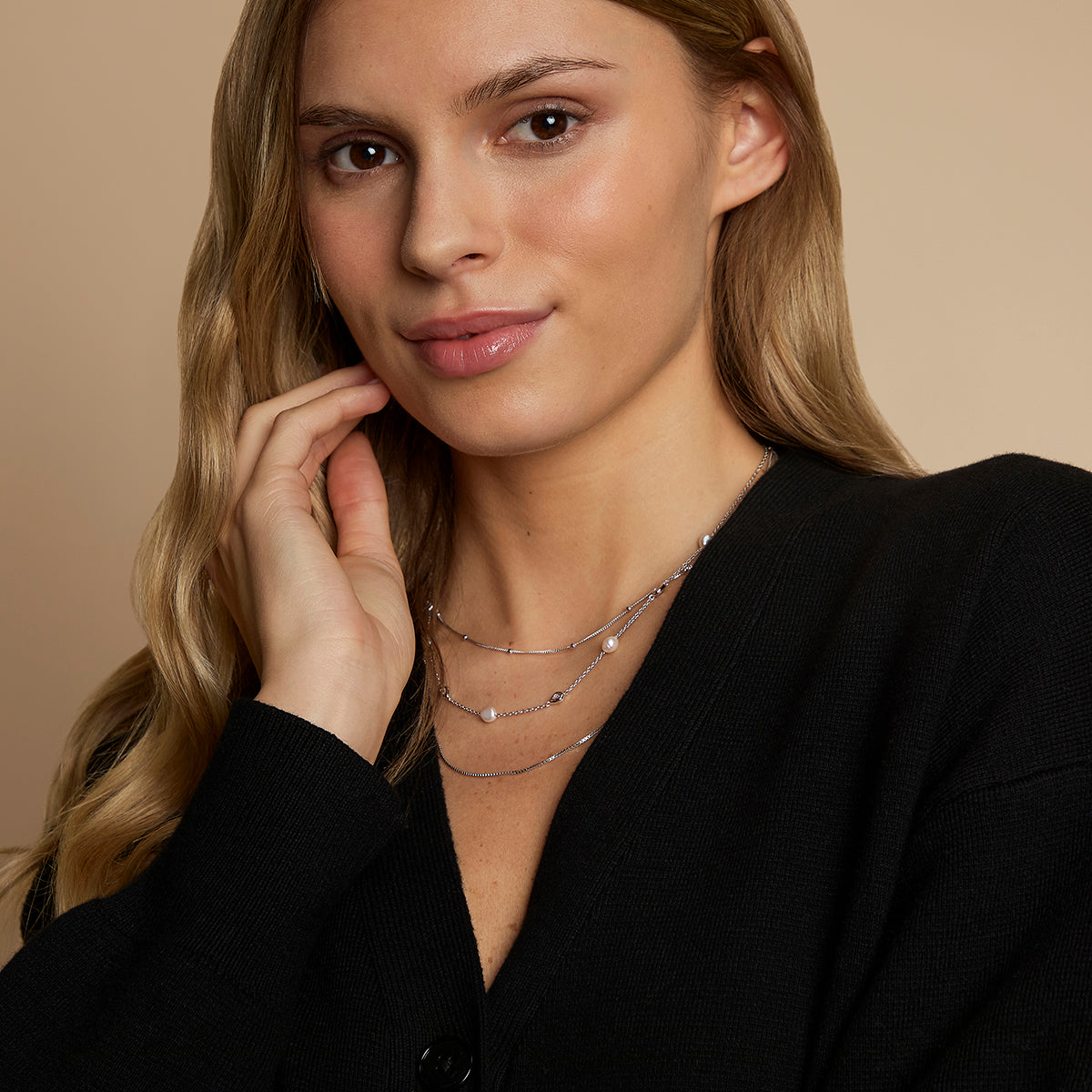 Essential Pearl Necklace Stacking Set in Silver