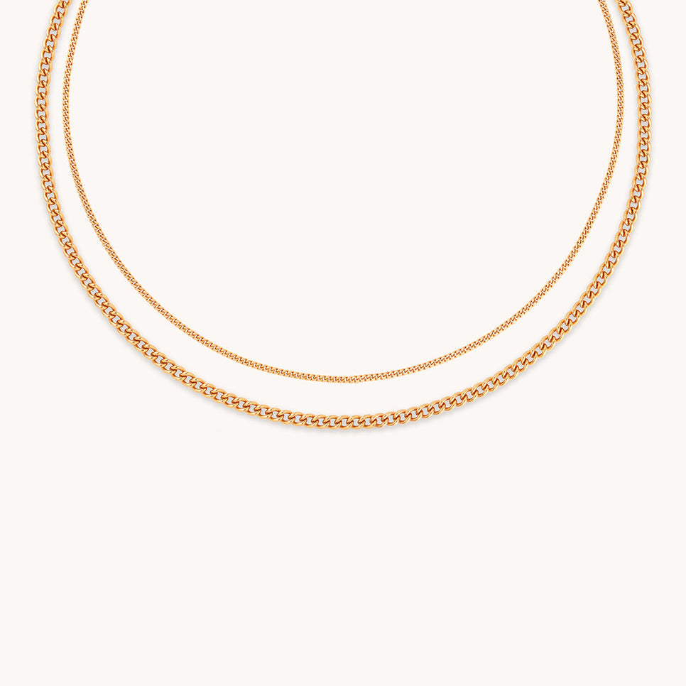 Essential Curb Chain Necklace Stacking Set in Gold
