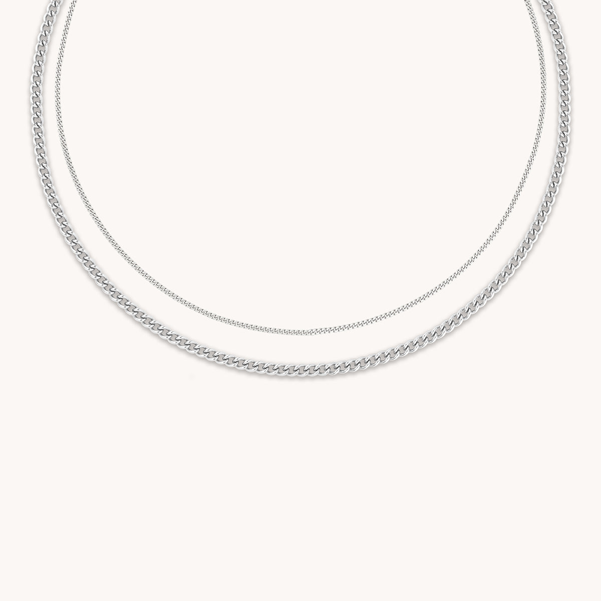 Essential Curb Chain Necklace Stacking  Set in Silver