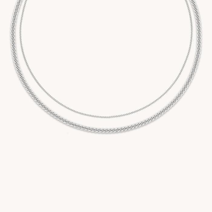 Essential Curb Chain Necklace Stacking  Set in Silver