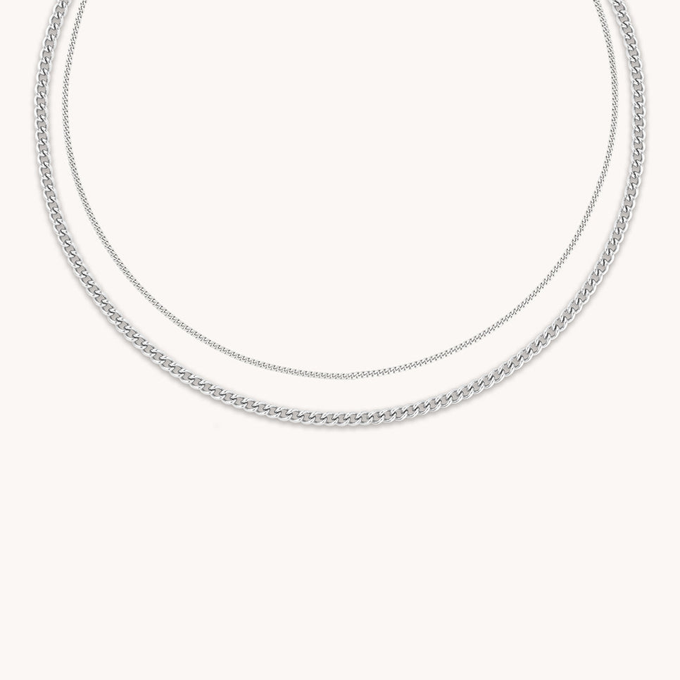 Essential Curb Chain Necklace Stacking  Set in Silver