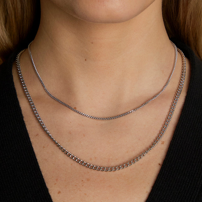 Essential Curb Chain Necklace Stacking  Set in Silver