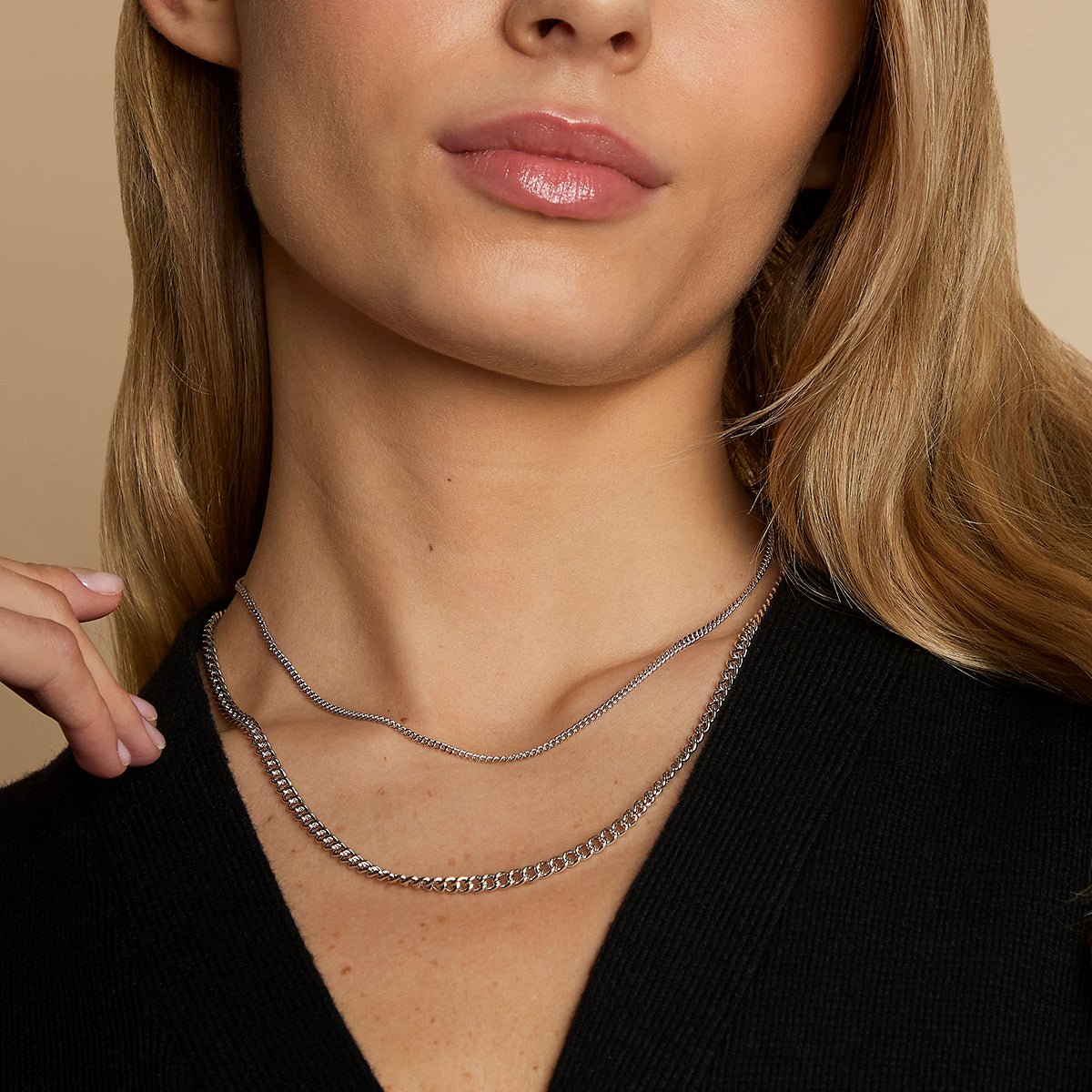 Essential Curb Chain Necklace Stacking  Set in Silver