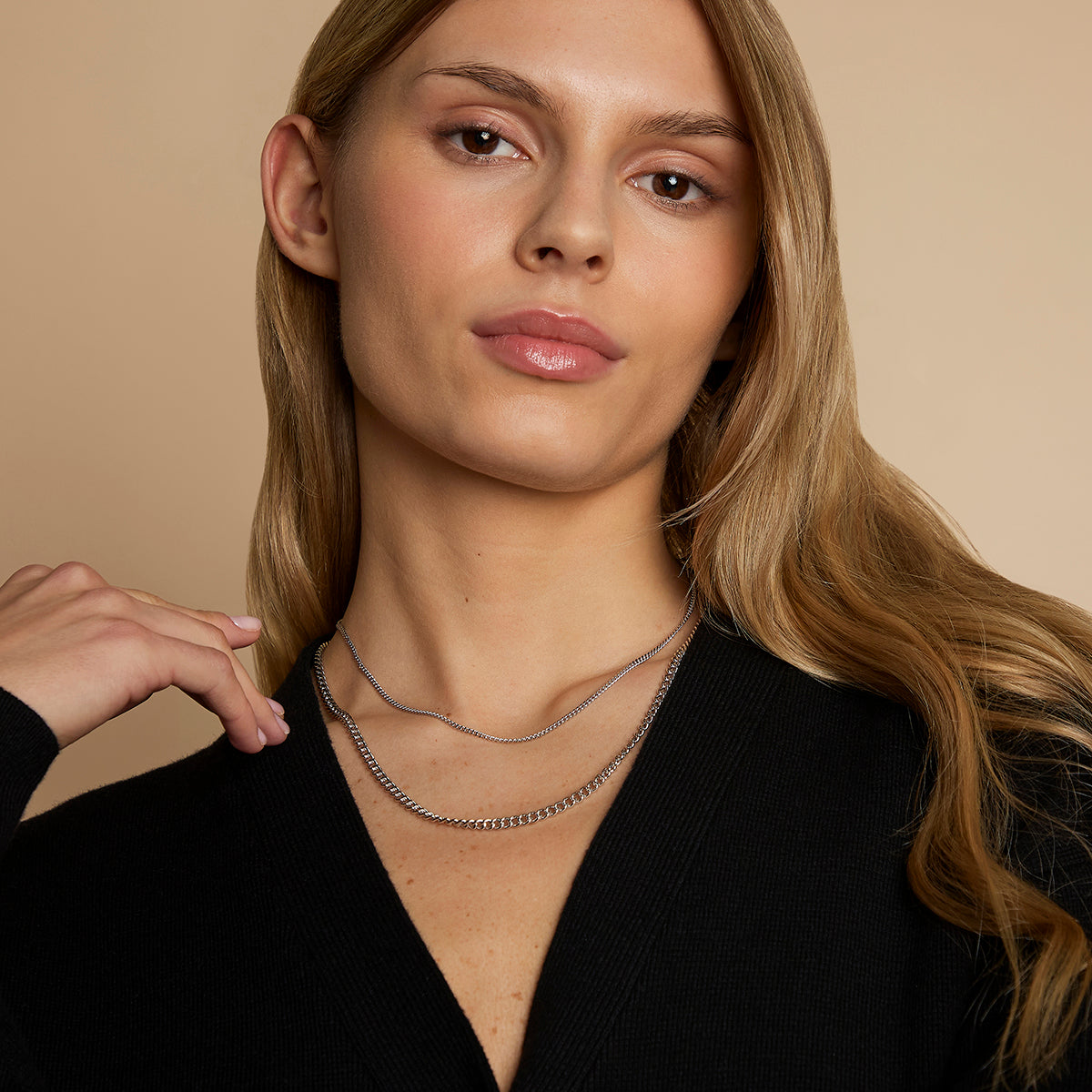 Essential Curb Chain Necklace Stacking  Set in Silver