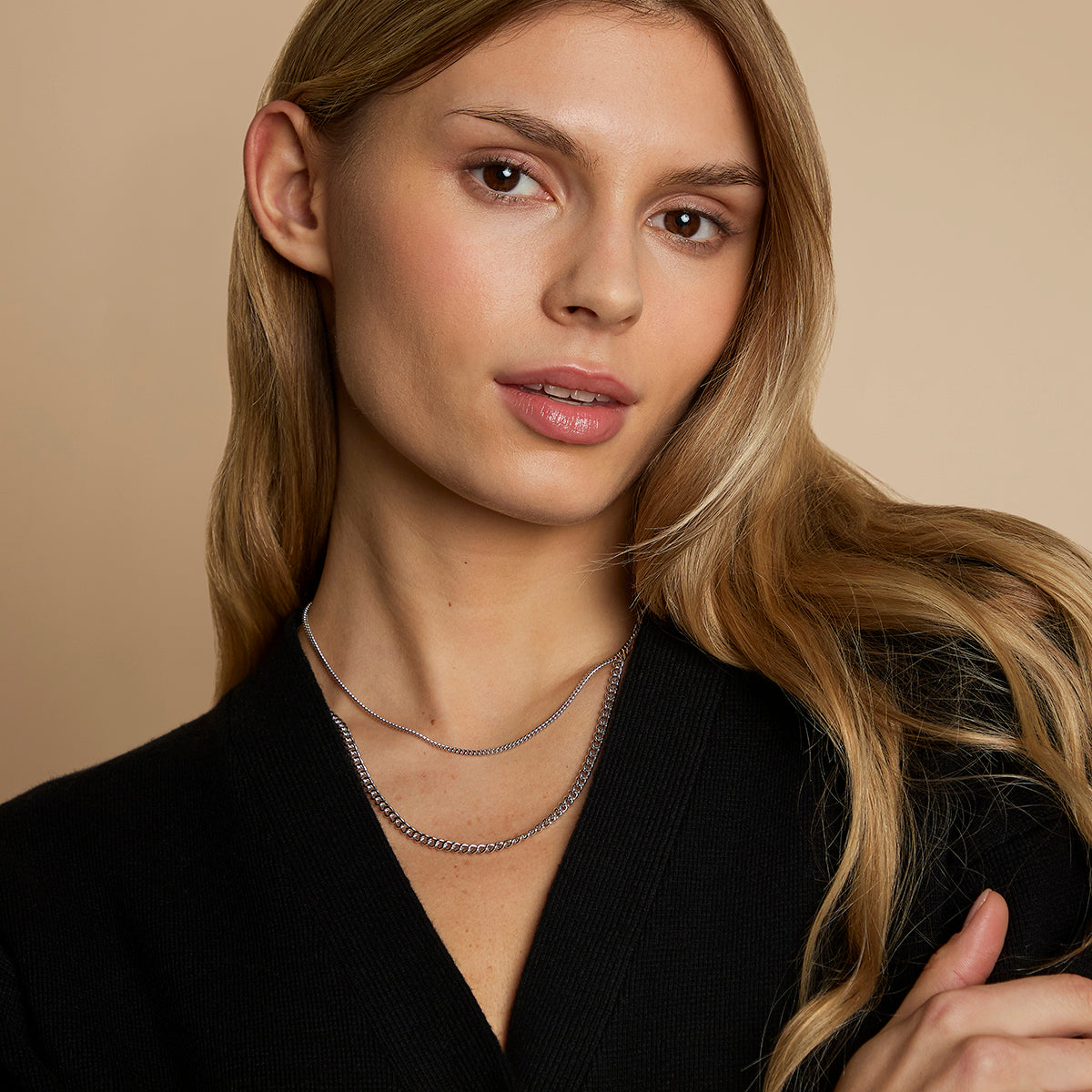 Essential Curb Chain Necklace Stacking  Set in Silver