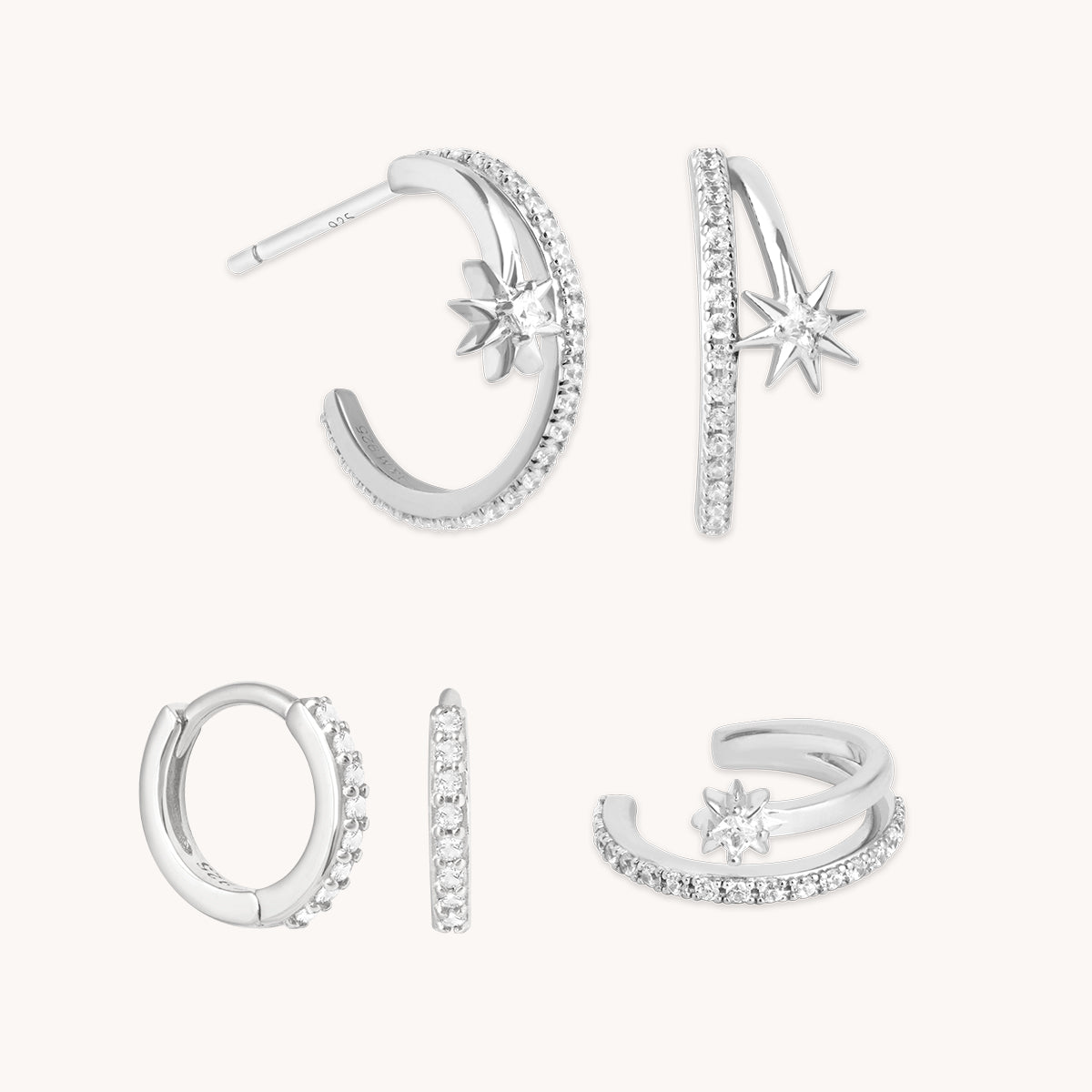 Cosmic Illusion Hoops  Stacking Set in Silver
