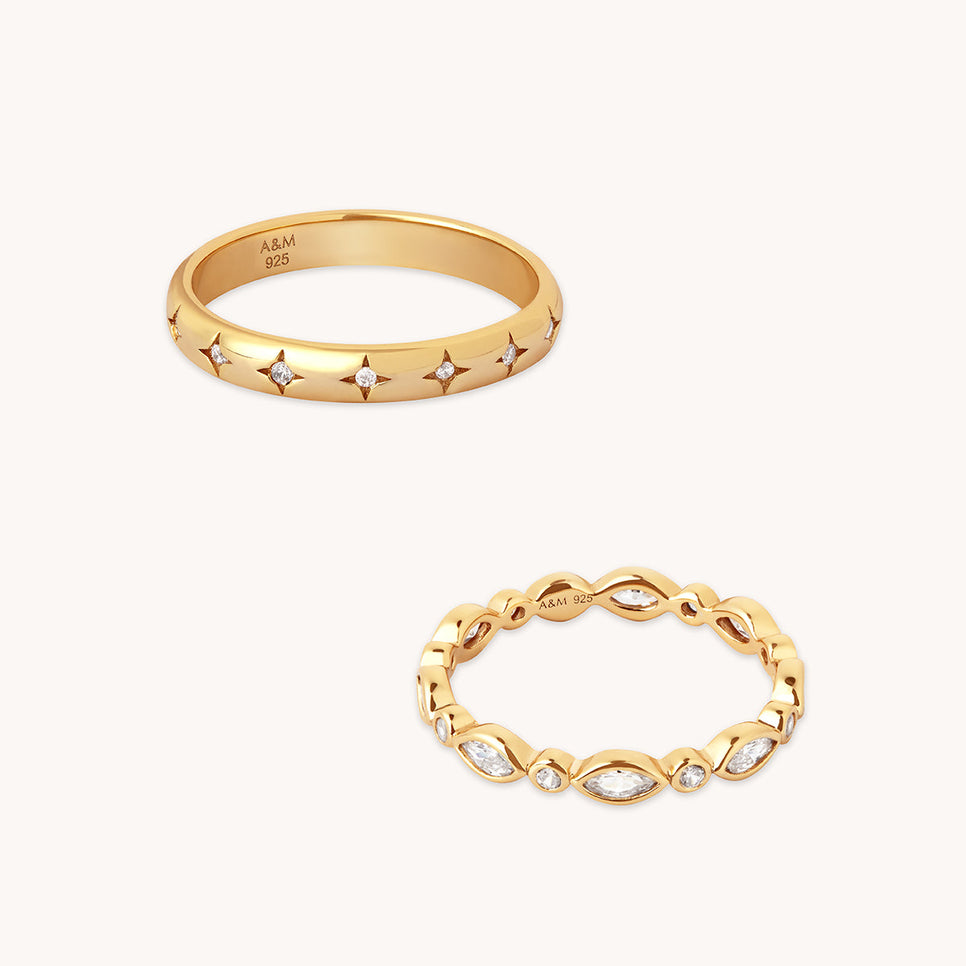 Crystal Band Ring Stacking Set in Gold