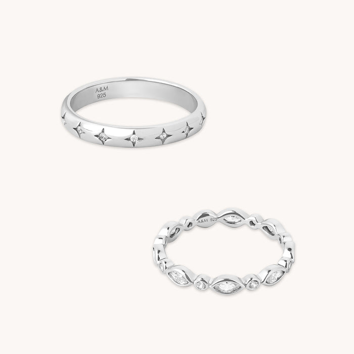 Crystal Band Ring Stacking Set in Silver