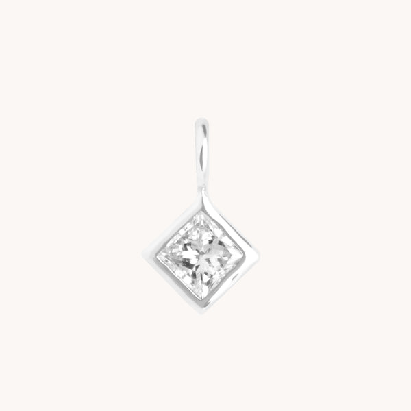 Diamond Square Charm 9k White Gold