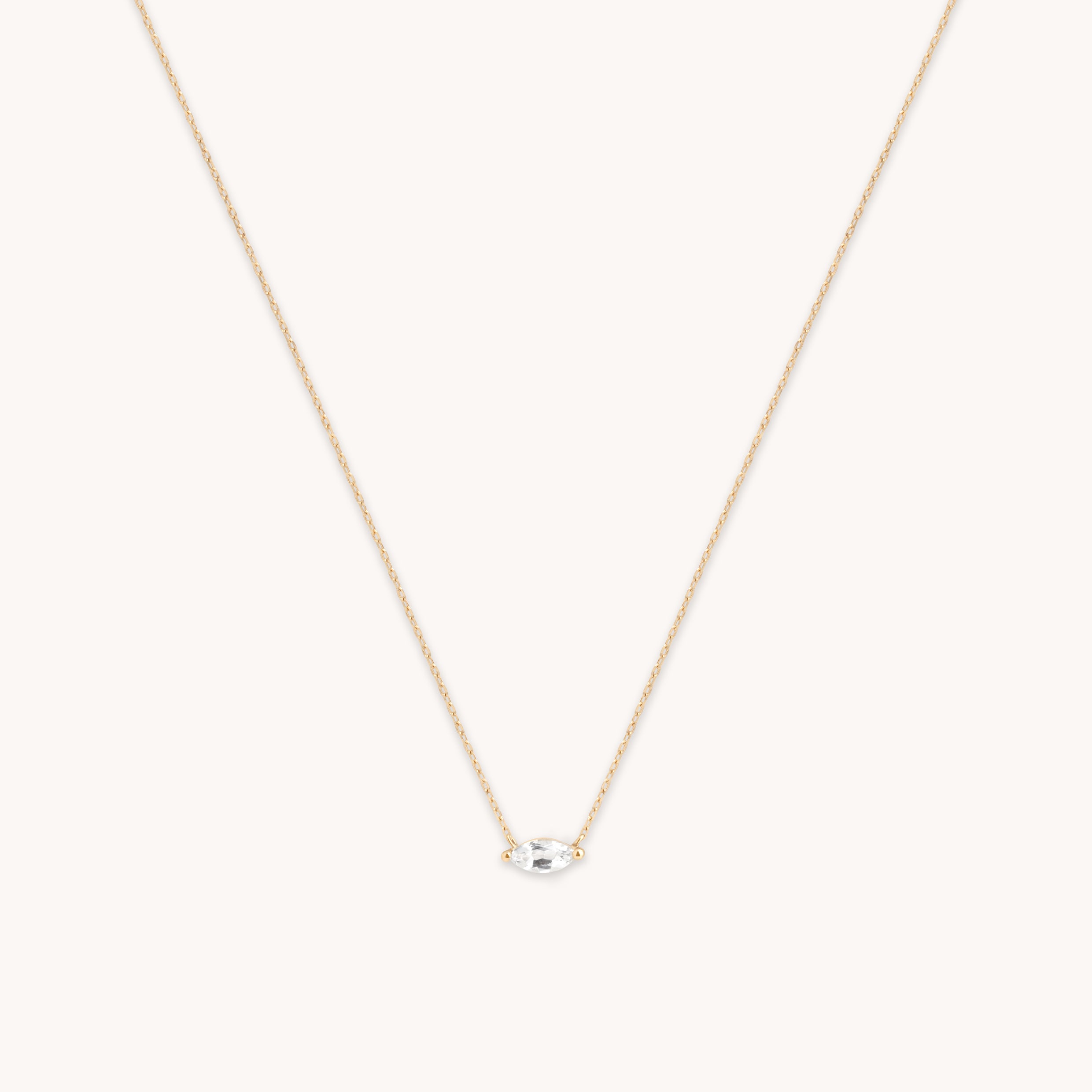 White Topaz Marquise Necklace in Solid Gold