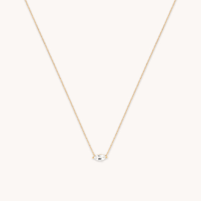 White Topaz Marquise Necklace in Solid Gold