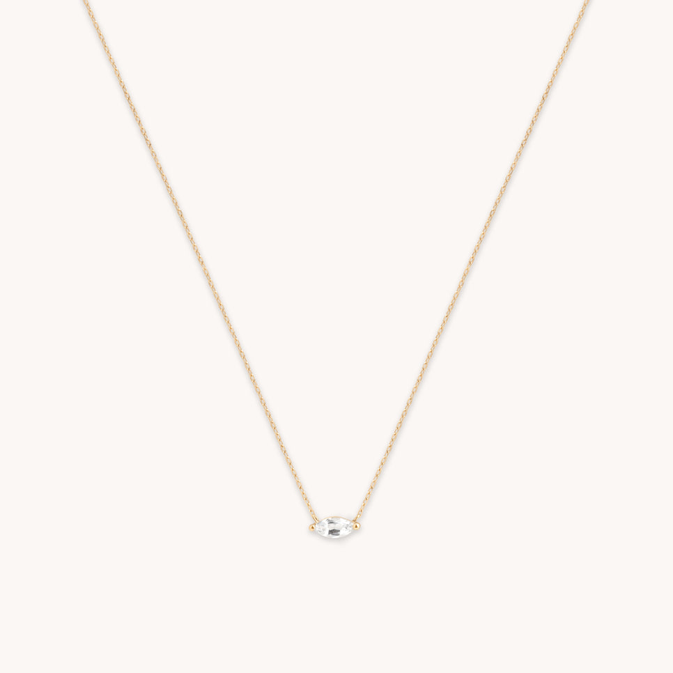 White Topaz Marquise Necklace in Solid Gold