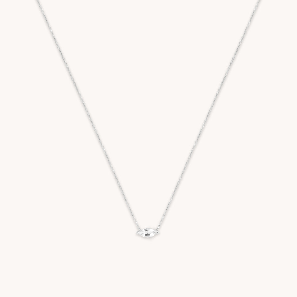 White Topaz Marquise Necklace in Solid White Gold