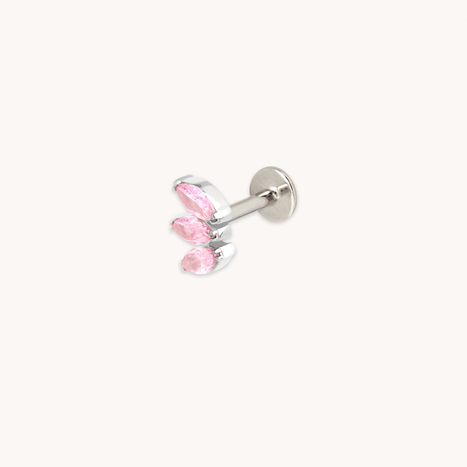 Pink Marquise Fan Titanium Piercing Stud in Platinum