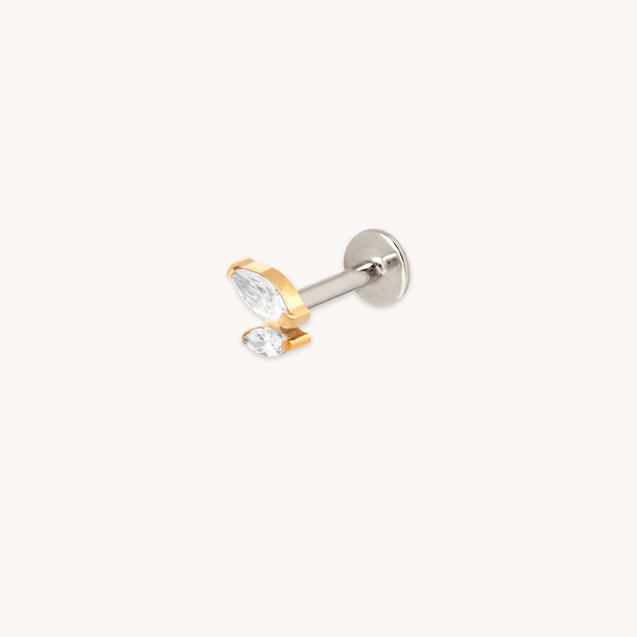 Crystal Double Marquise Titanium Piercing Stud in Gold