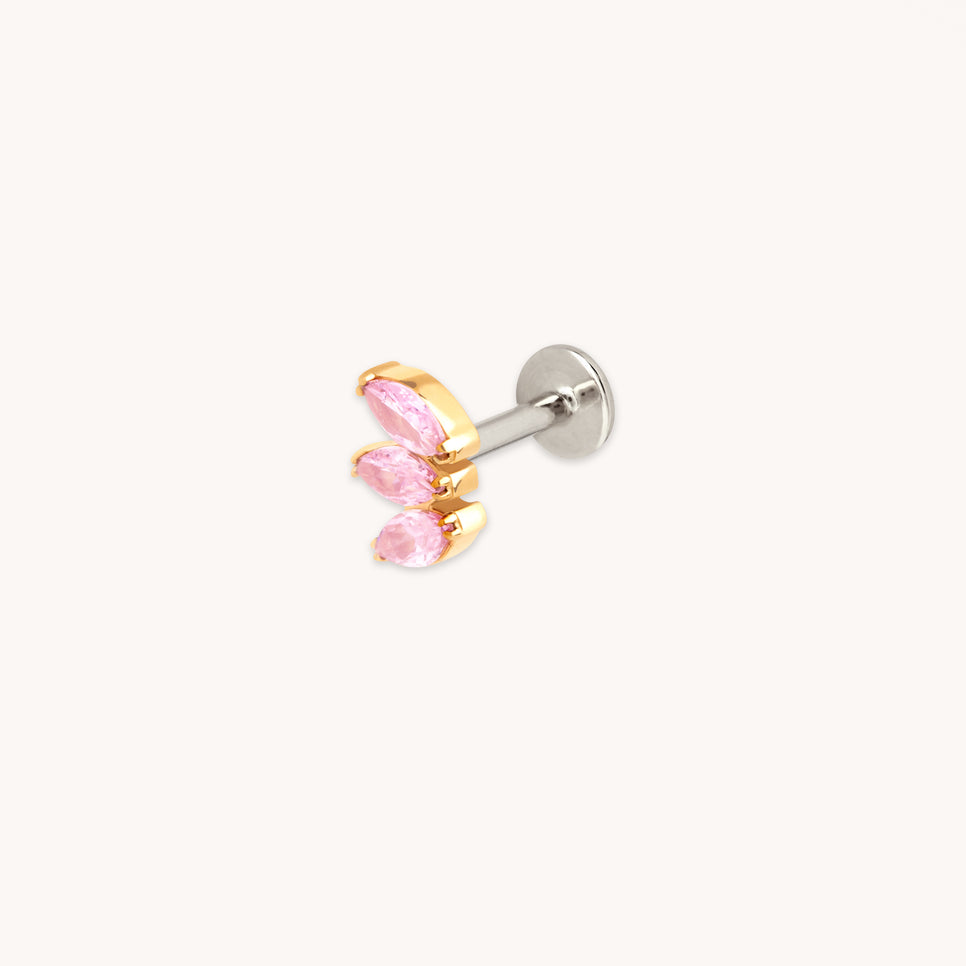 Pink Marquise Fan Titanium Piercing Stud in Gold