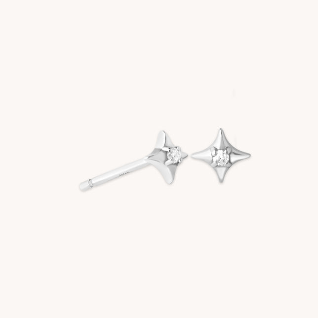 Cosmic Star Gem Stud Earrings in Silver