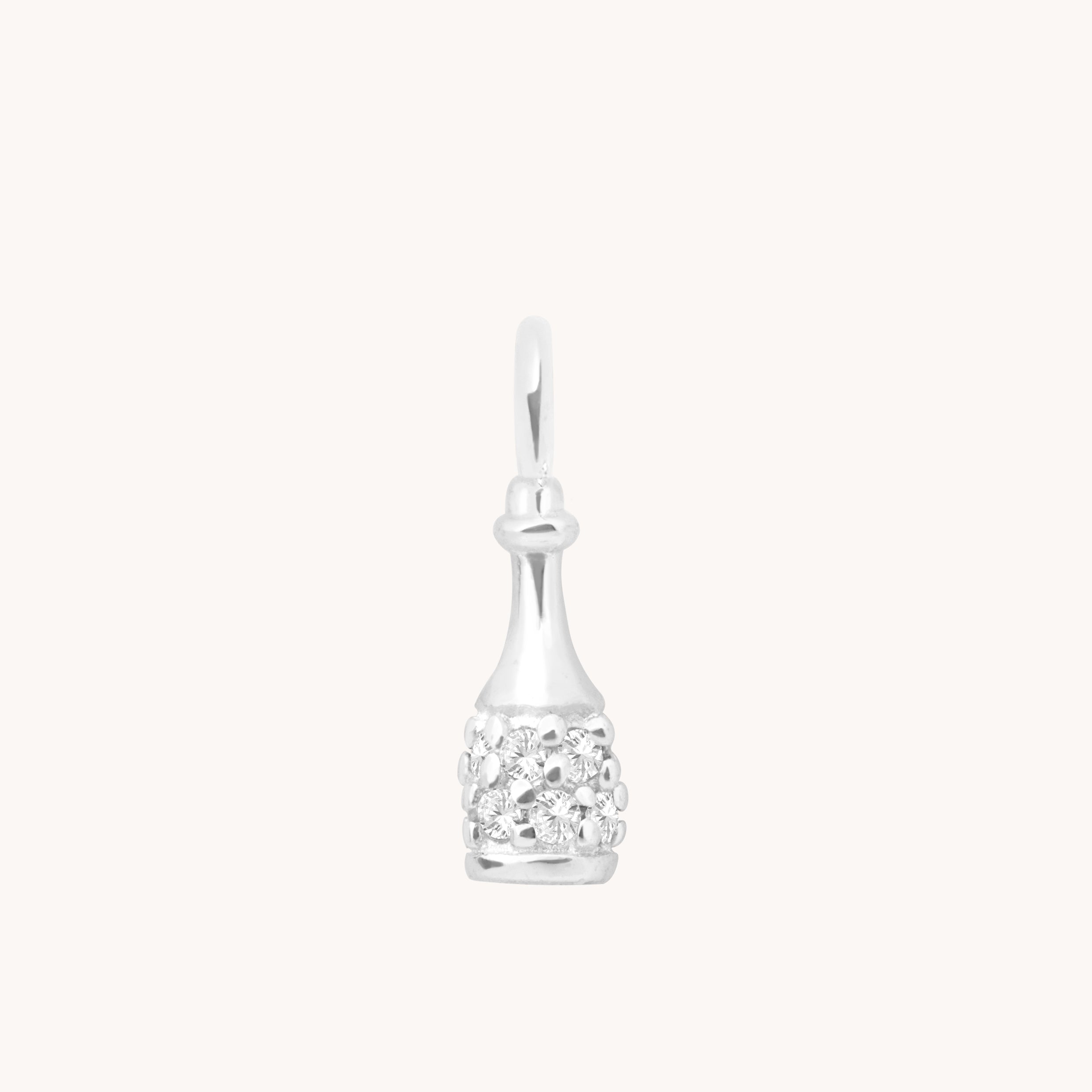 Champagne Bottle Charm 9k White Gold