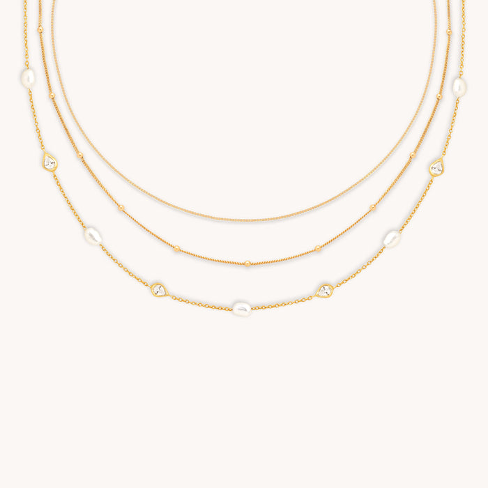 Essential Pearl Necklace Stacking Set in Gold