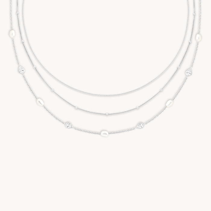 Essential Pearl Necklace Stacking Set in Silver