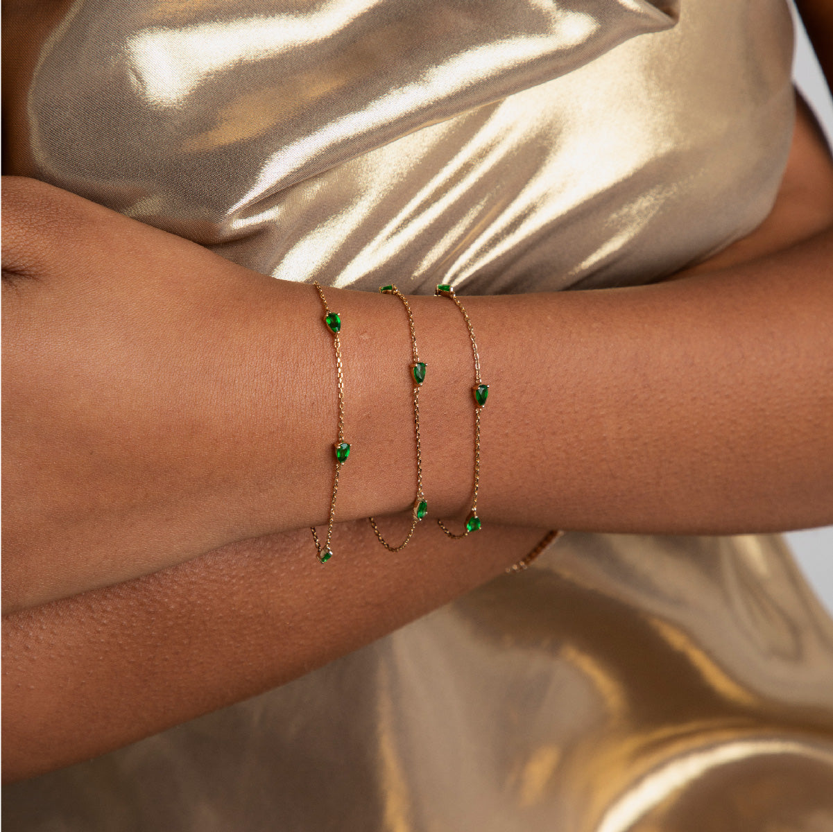 Green Topaz Charm Bracelet in Gold