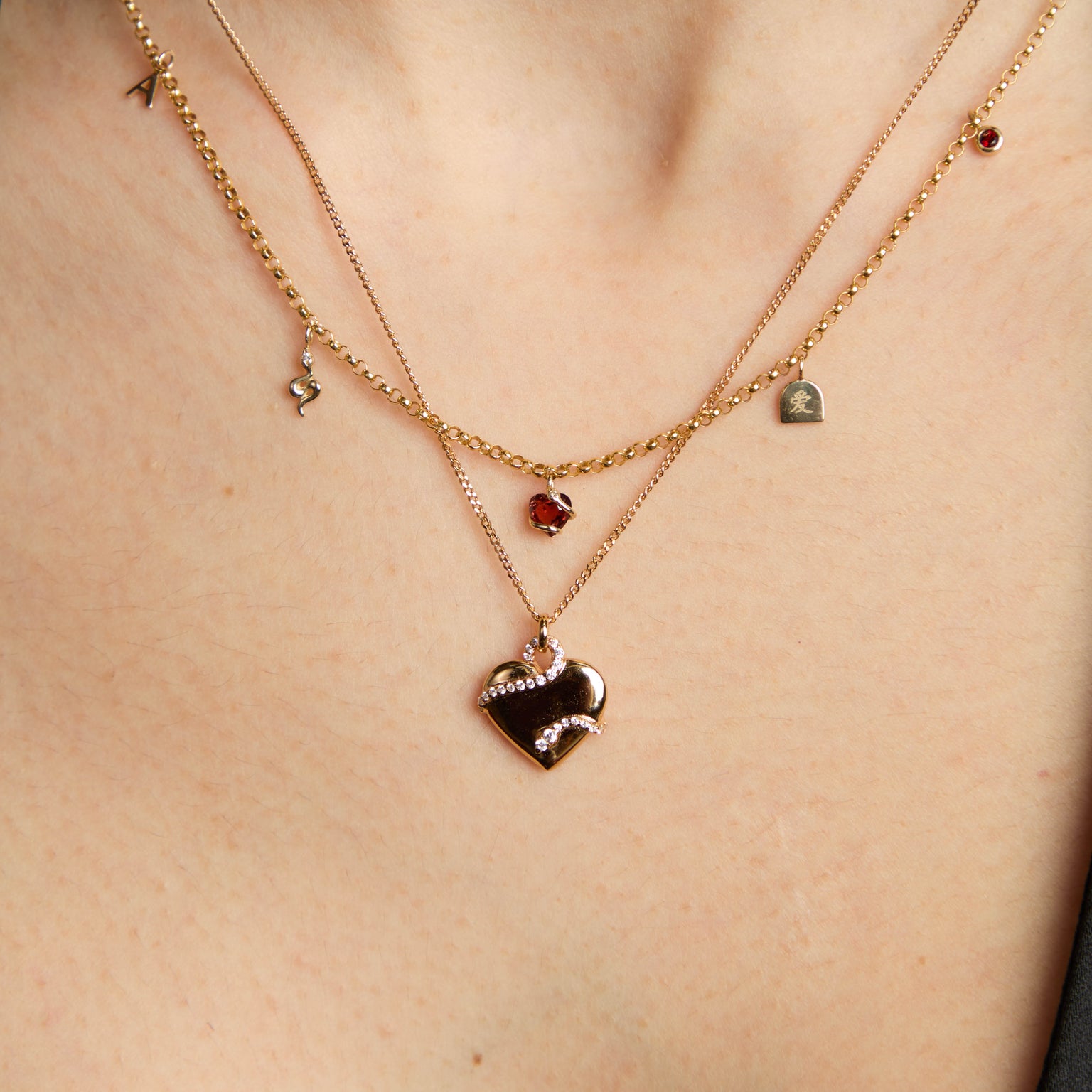 Heart & Snake Pendant Necklace in Gold