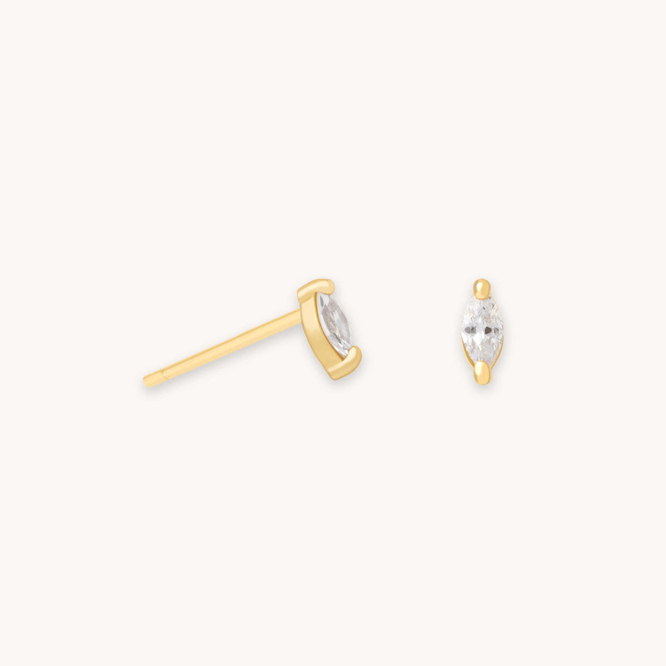 Navette Gem Stud Earrings in Gold