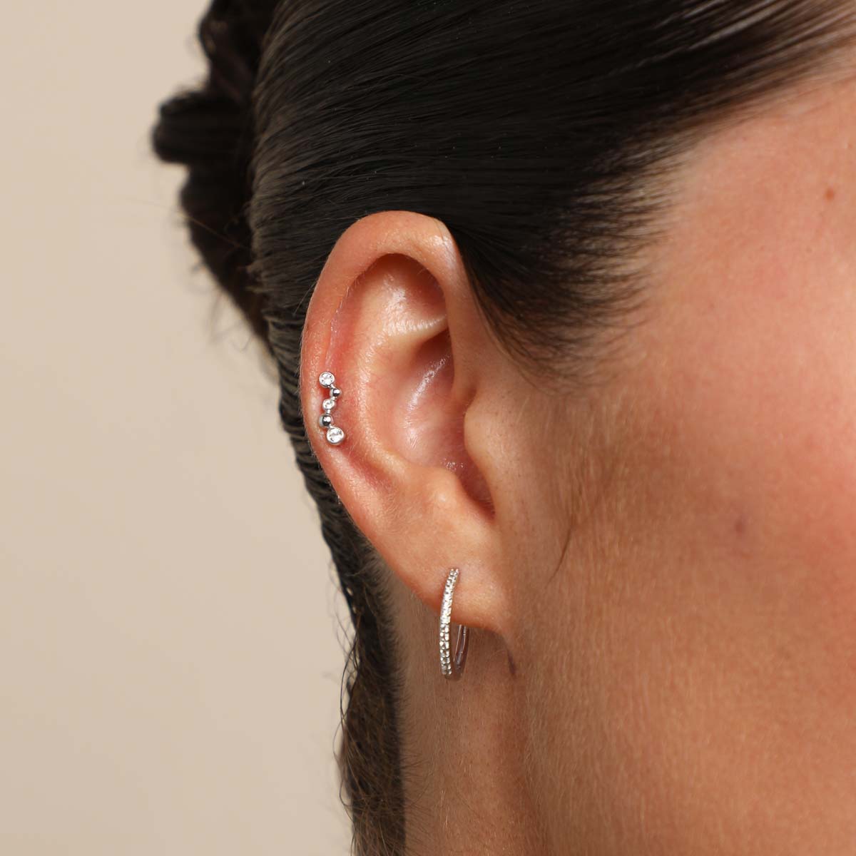 Topaz Beaded Wave Piercing Stud in Solid White Gold