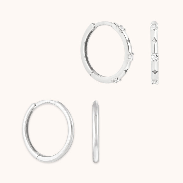 Cosmic Star Earring Gift Set in Solid White Gold